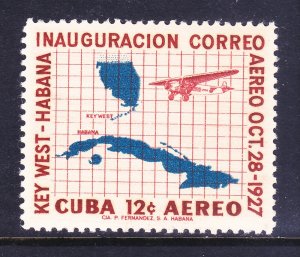Cuba C172 MNH 1957 Map of Cuba and Florida Air Mail Service Key West to Havana