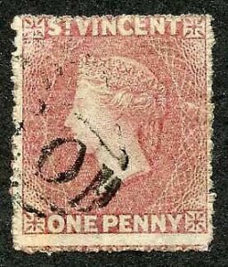 St Vincent SG1 1861 1d Rose-red No Wmk Rough to intermediate Perf 14 to 16