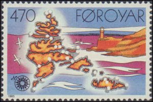 Faroe Islands #130-133, Complete Set(4), 1985, Lighthouses, Maps, Never Hinged