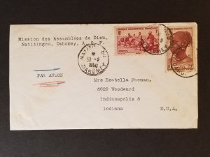 1959 Dahomey French West Africa Indianapolis Indiana Missionary Air Mail Cover