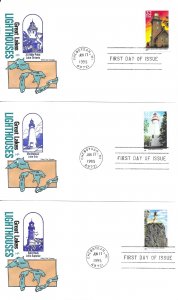 1995 FDC, #2969-2973, 32c Great Lakes Lighthouses, House of Farnam (5)