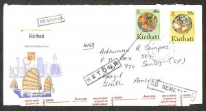 KIRIBATI SCOTT #641 & 642 STAMPS TO BRAZIL TYPE 43 TAPE AIRMAIL COVER 1999