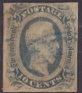 10c Die A CSA #11 (possibly #11b): with Blue cancel, tight margins, on sm piece