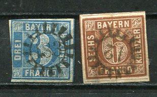 Germany Bavaria Bayern  1849/50  3kr and 6kr Numerical  Used 7125