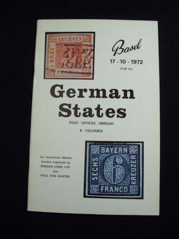 ROBSON LOWE BASEL AUCTION CATALOGUE 1972 GERMAN STATES POST OFFICES ABROAD