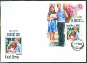 GUINEA BISSAU  2013  BIRTH OF PRINCE GEORGE WITH KATE & WILLIAM  S/SHEET FDC