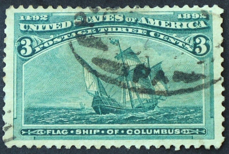 U.S. Used #232 3c Columbian, VF - XF. Large Margins. Double Oval Cancel. Choice!