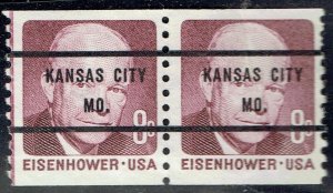 1971 8c Eisenhower w/precancel f/KANSAS CITY MO 1402-71 NICE pair w/line on left