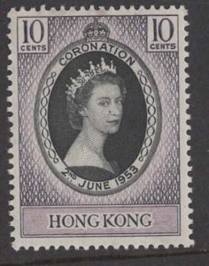 Hong Kong # 184  QE II Coronation   1953 (1)  VLH Unused