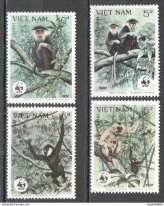 B0045 1987 Viet Nam Fauna Wwf Monkeys Wild Animals #1827-1830 1Set Mnh