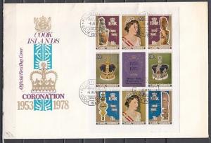 Cook Is., Scott cat. 487E. Queen`s Coronation Sheet. Large First day cover. ^