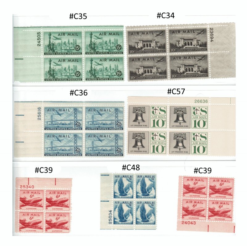 US AIRMAIL COLLECTION OF 41 PLATE BLOCKS MNH/OG