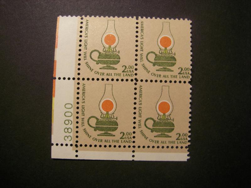 Scott 1611, $2 Kerosene Lamp, PB4 #38900 LL, MNH Americana Beauty