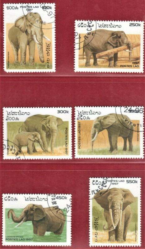 LAOS STAMPS SC# 1329-34  *CTO* 1997   ELEPHANTS  SEE SCAN