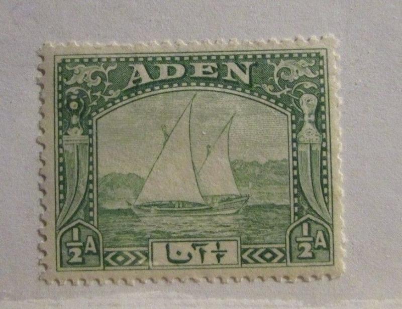 ADEN Scott #1 * MH Sailboat ½ Anna stamp, fine + 102 card 