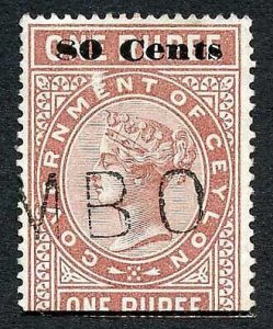 Ceylon QV SGT92 80c on 1r Red-brown Telegraph Stamp Wmk Crown CA (Narrow)