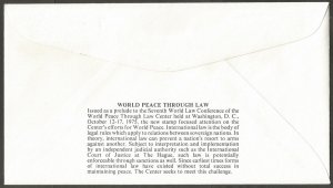 US FDC.1975 WORLD PEACE THROUGH LAW 10C STAMP. 7TH WORLD LAW CONFERENCE WA.