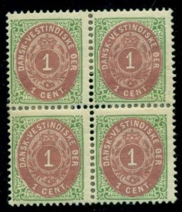 DANISH WEST INDIES #16 (14) 1¢ bicolor, p. 13, Block of 4, hinged F/VF Scott $75