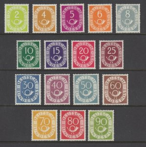 Germany Sc 670-685 MNH. 1951 Numeral & Post Horn, complete set, fresh, VF