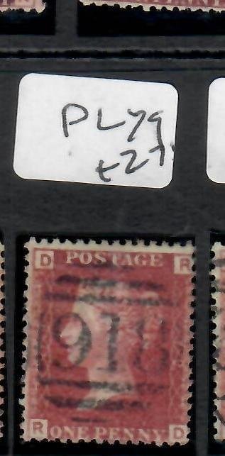 GREAT BRITAIN QV SC 33 1D RED PERF SG43  PLATE 79  #918 CANCEL  VFU   PPP0612H