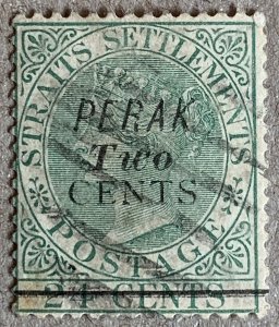 Perak 1891 2c on 24c, nicely used. Scott 30, CV $16.50. SG 48