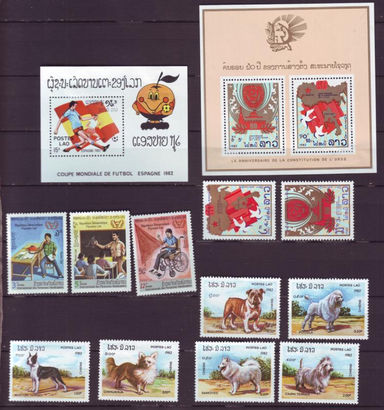 Z472 Jlstamps 1982 laos set & s/s part mhr #385, 427-8a, 343-5, 405-10 designs