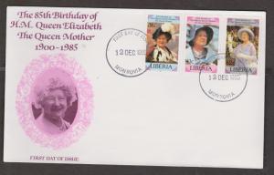 LIBERIA FDC - Queen Mother's 85th Birthday Issue