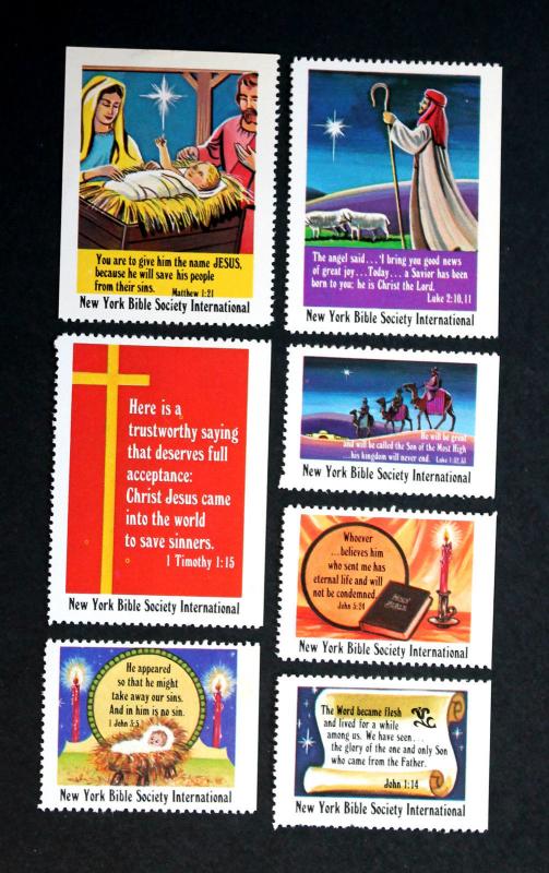 New York Bible Society International Religious Xmas Stamps (Lot of 7) Mint