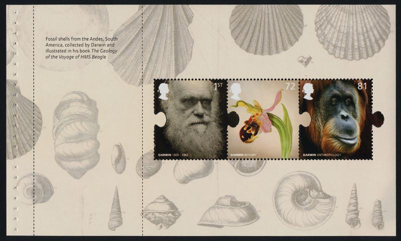 Great Britain 2632a Booklet Pane MNH Charles Darwin, Orchid, Orangutan