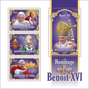 Chad - 2023 Pope Benedict XVI Tribute - 3 Stamp Sheet - TCH230132a