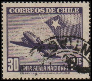 Chile C56 - Used - 30c Airplane / Chilean Flag (wmk 215) (1941)