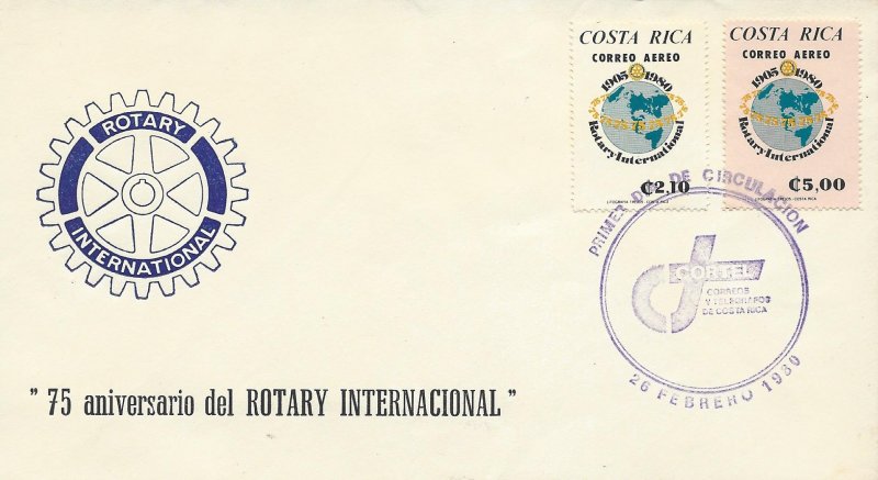 Costa Rica Rotary Internatinal 75th Anniv. Sc C778-C779 FDC 1980