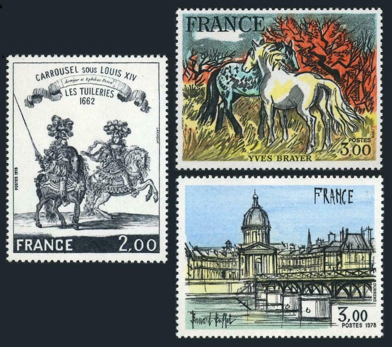 France 1582,1584-1585,MNH. Art 1978.Etching;Bernard.Buffet;Yves Brayer.Horses. 