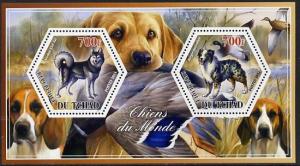 Chad 2014 Dogs #3 perf sheetlet containing two hexagonal-...