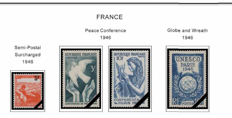 COLOR PRINTED FRANCE 1941-1965 STAMP ALBUM PAGES (55 illustrated pages)