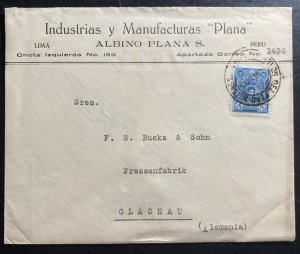 1929 Lima Peru Commercial Manufacturing  Cover To Glachau Germany