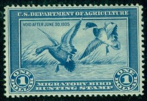 US #RW1 $1.00 Mallards, og, LH, VF, Scott $300.00