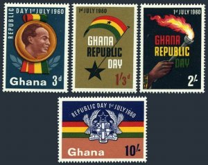 Ghana 78-81,81a, hinged. Mi 80-83, Bl.2. Republic Day 1960. Nkrumah, Flag, Arms.