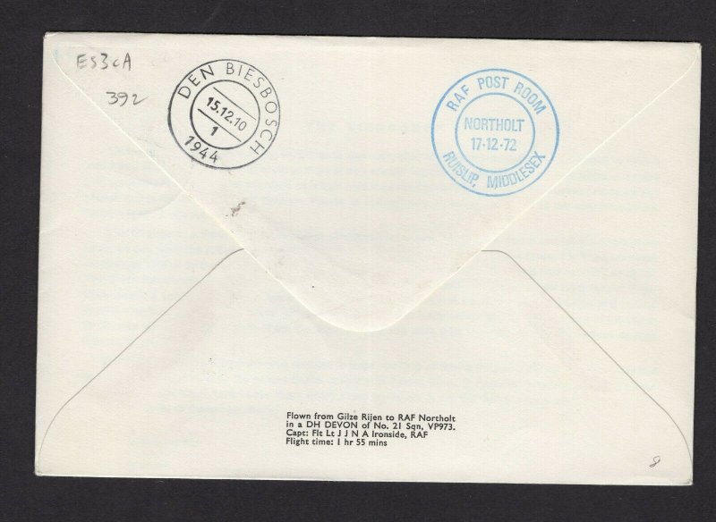 GB 1972  RAFES flown commemorative cover - Netherlands to UK, signed