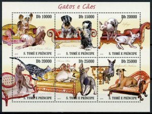 Sao Tome & Principe Cats & Dogs Stamps 2010 MNH Cesky Terrier Devon Rex 6v M/S