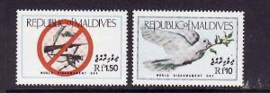 Maldives-Sc#1149-50-unused NH set-Birds-1986-World Disarmame