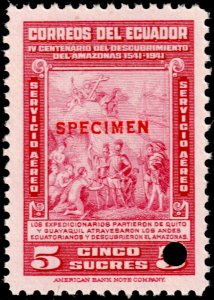 ✔️ ECUADOR 1942 - EXPEDITION KEY VALUE - SPECIMEN & PUNCH  SC. C96 MNH [041]