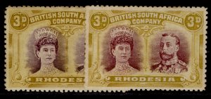 RHODESIA GV SG135 + 136, 3d SHADE VARIETIES, M MINT. Cat £270.