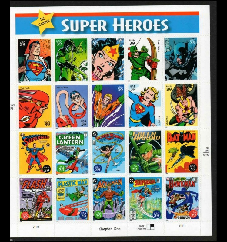 DC Comics Super Heroes Scott 4084 39¢ Sheet of 20    MNH Batman Superman Flash