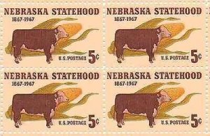 1967 Nebraska Statehood Block of 4 5c Postage Stamps, Sc#1328, MNH, OG