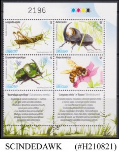 URUGUAY - 2013 INSECTS, BEES , BEETLE, GRASSHOPPER - BLK OF 4 MNH