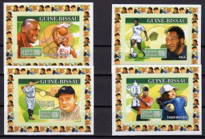 Guinea-Bissau 2007 Michael Jordan-Pele-Babe Ruth-Tiger Woods 4 S/S IMPERF.MNH