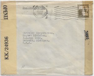 Tel-Aviv, Palestine to Detroit, Mi 1944 Palestine Censor Tape ty 9 ... (C5557)