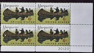 US Scott # 1356; 6c Marquette from 1968; MNH, og; plate block of 4; VF;