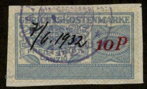 Danzig Poland Germany 10P Gerichtskostenmarke Court Fee Revenue Stamp 90945